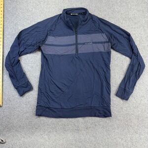Travis Mathew 1/4 Zip Pullover Med Navy Striped Golf Travel Athletic Sweater Men